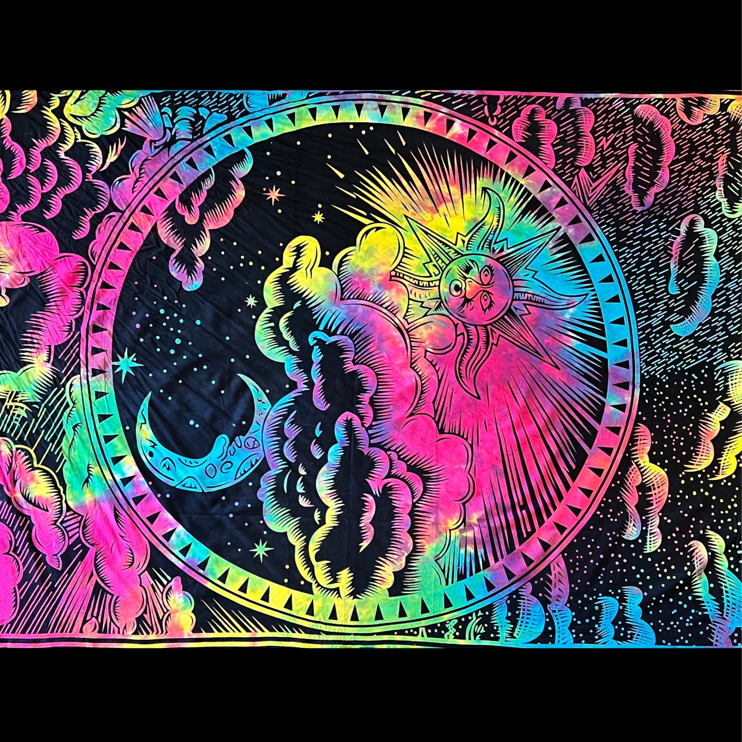 Tye Dye Cloudy Sun & Moon Twin Tapestry