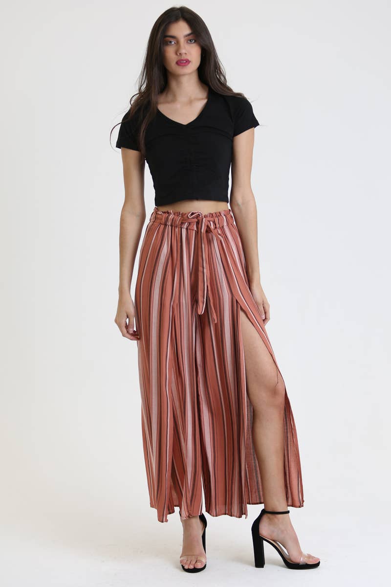 Striped Slit Leg Pants