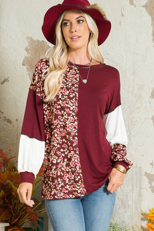 Floral Long Sleeve - Wine