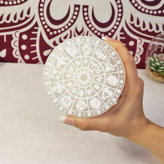 Charging Plate Round - Selenite with Zodiac signs