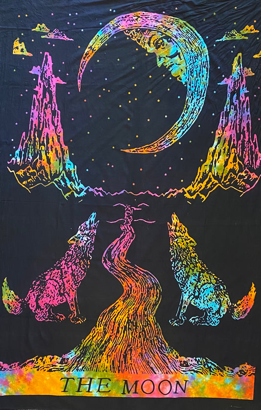 Tye Dye Wolf And Moon Twin Tapestry