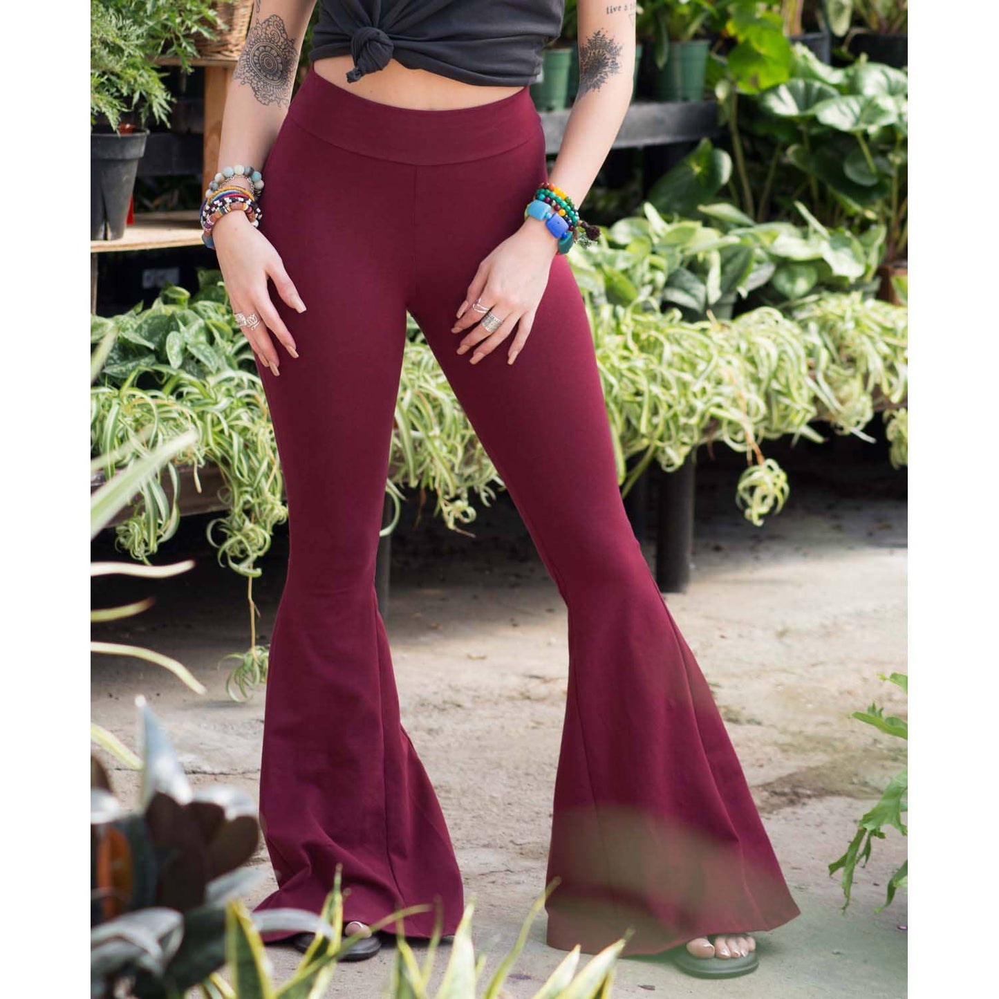 Organic Cotton Funky Bell Pants Burgundy