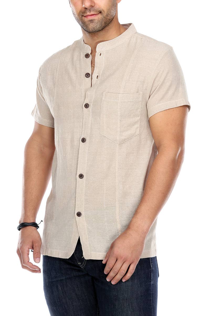 Natural Button Up Shirt Solid Color