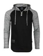 Long Sleeve Contrast Color Block Raglan Pullover Thin Hoodie Black/Grey